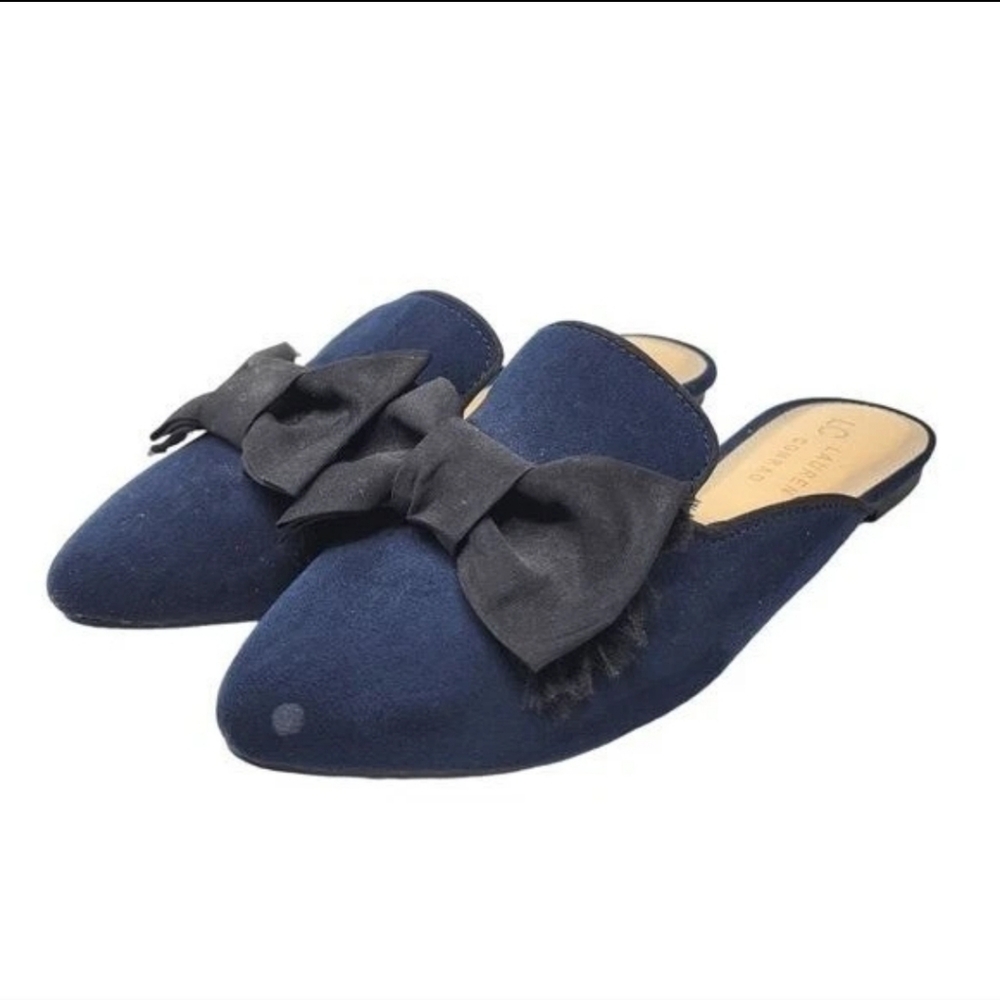 LC Lauren Conrad Navy Blue Mules with Black Bow